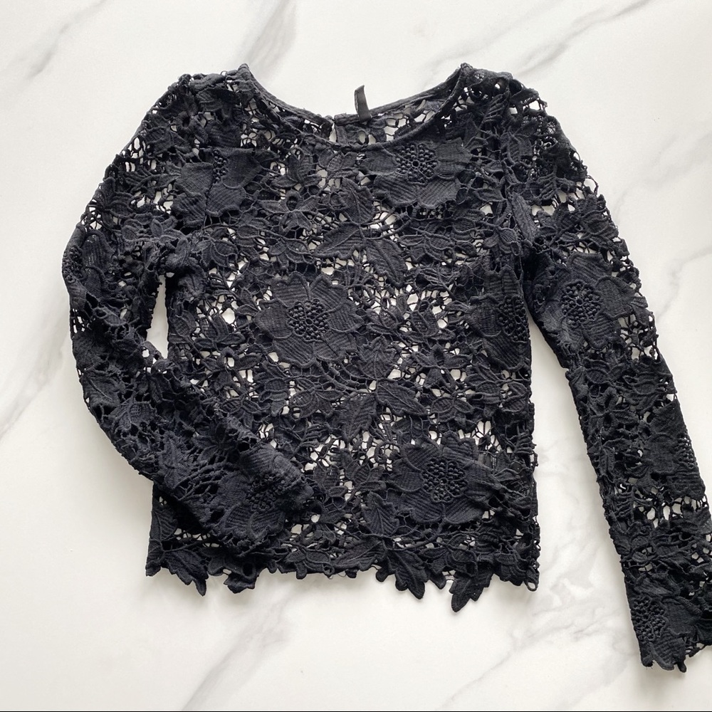 Black floral lace long sleeve blouse